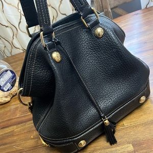 Dolce and Gabbana black leather bag with top handles and long strap